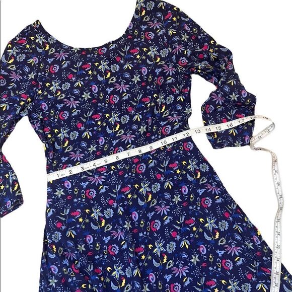 GAP Blue Floral Print Scoop Neck Long Sleeve Lightweight Flowy Mini Dress 2 - Picture 6 of 9